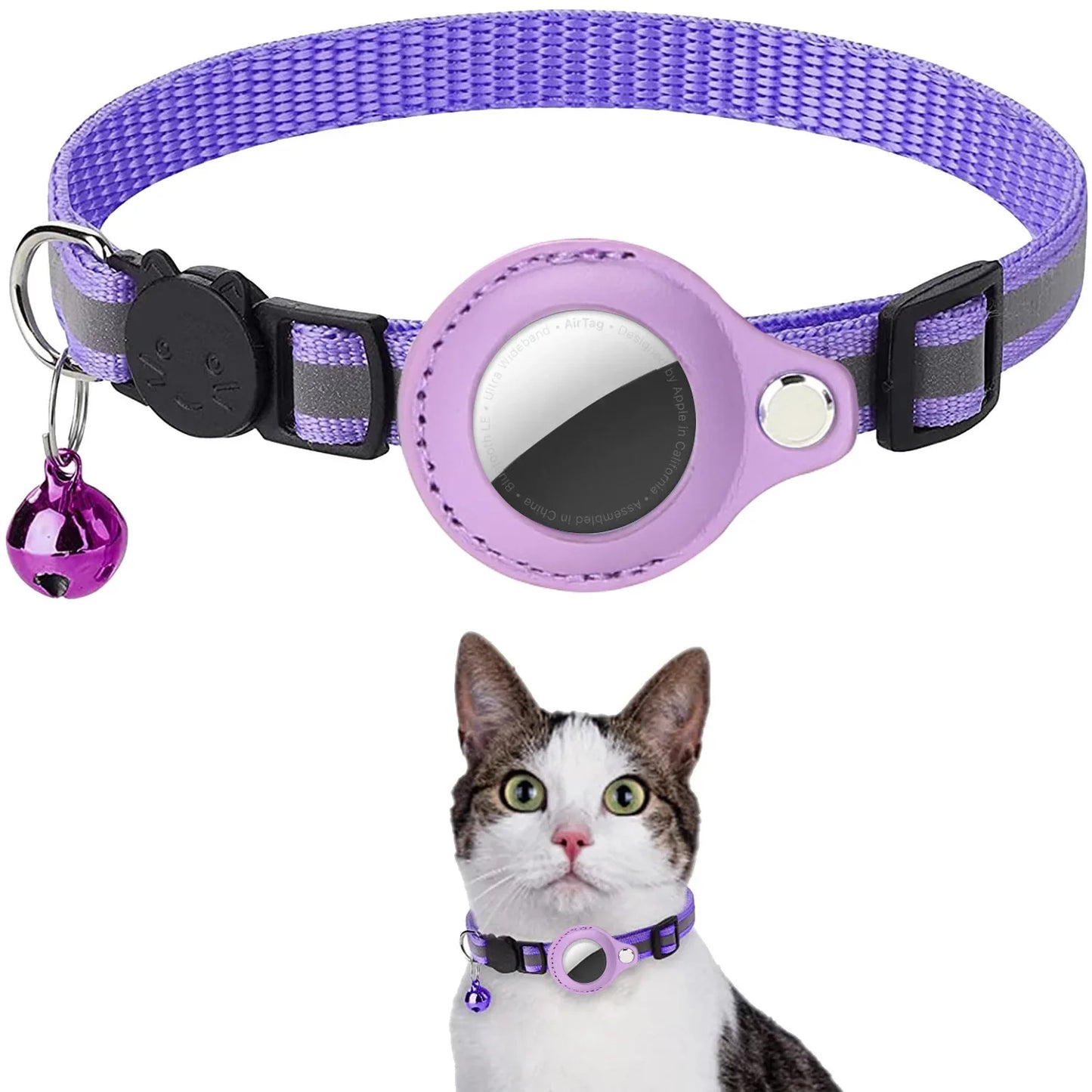 Waterproof Cat Airtag Collar with Bell & Secure Airtag Case Breakaway Design with Reflective Strips, Adjustable Kitten Collar