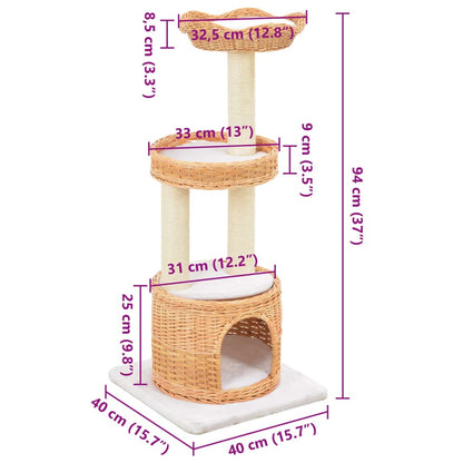 Willow Wood Cat Tree with Sisal, 94 cm Cat Scratching Tower
