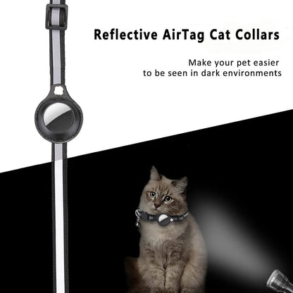 Waterproof Cat Airtag Collar with Bell & Secure Airtag Case Breakaway Design with Reflective Strips, Adjustable Kitten Collar