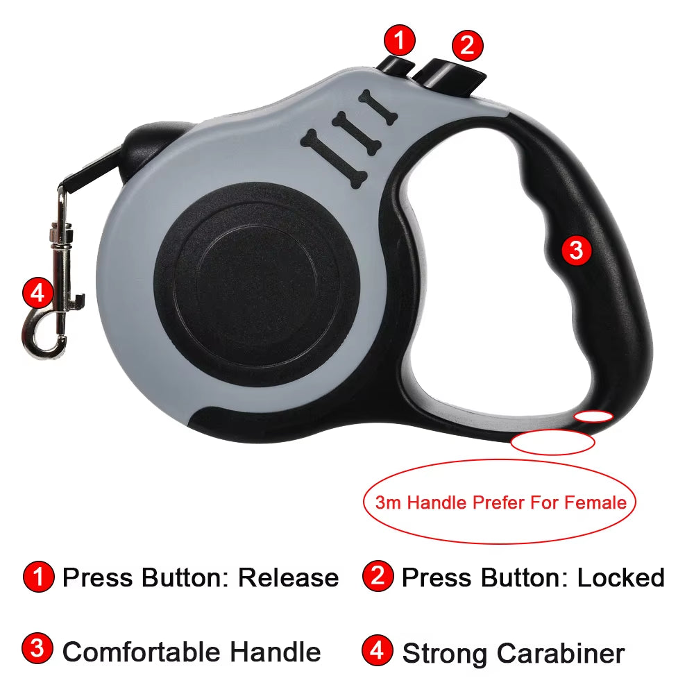 3M 5M Durable Nylon Retractable Dog Leash for Small, Medium, and Large Breeds, Ideal for Yorkshire and Other Pets