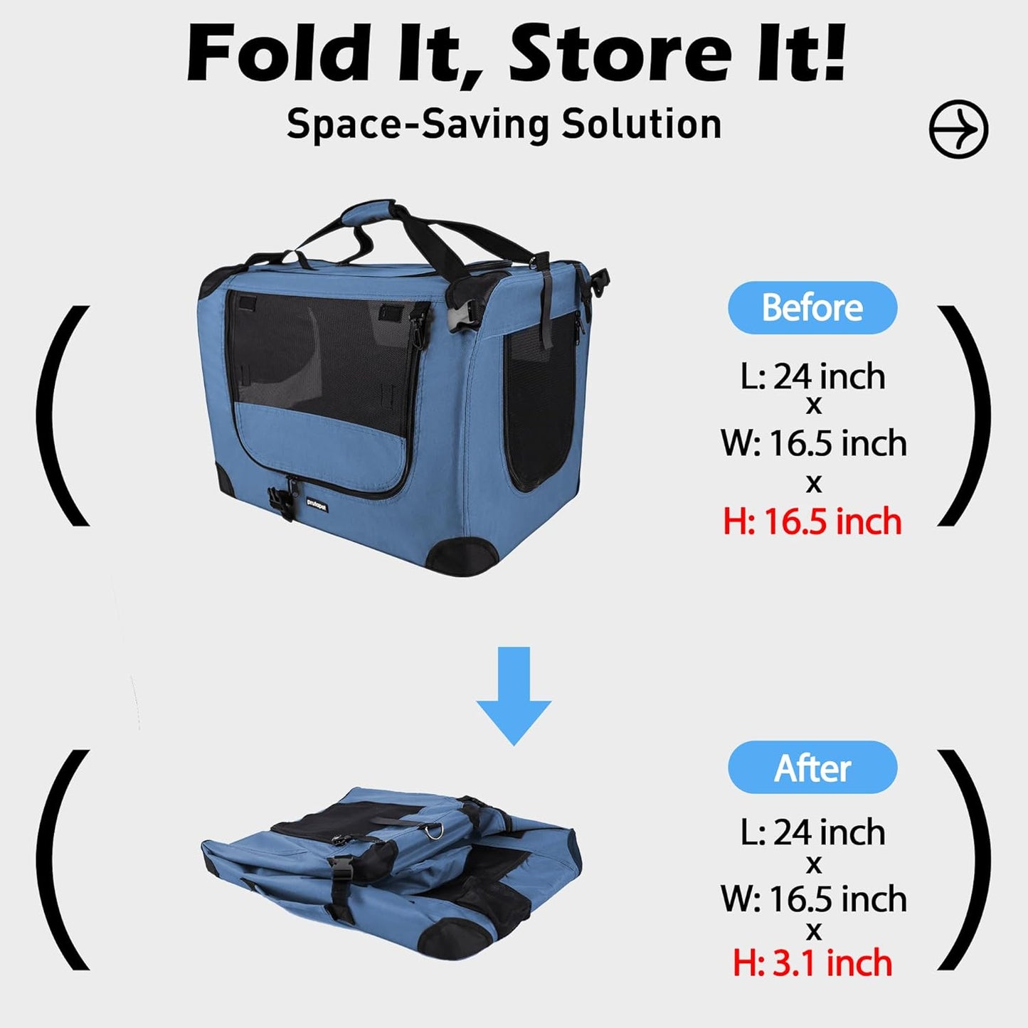 Large Cat Carrier 24"X16.5"X16.5" Portable Dog Crate for Small Medium Dogs Collapsible Traveling Pet Crate with Collapsible Bowl