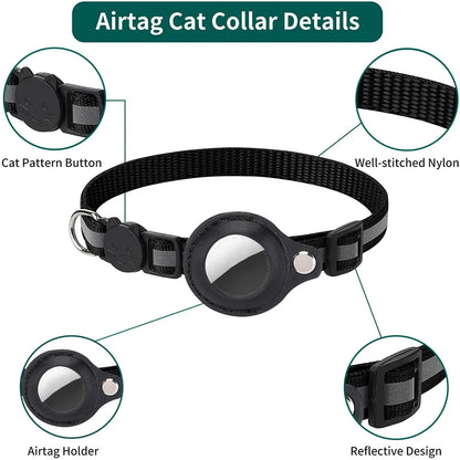 Waterproof Cat Airtag Collar with Bell & Secure Airtag Case Breakaway Design with Reflective Strips, Adjustable Kitten Collar