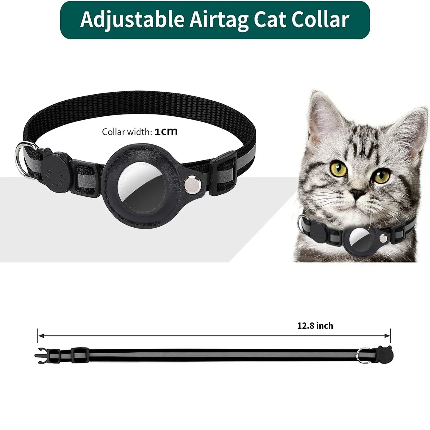 Waterproof Cat Airtag Collar with Bell & Secure Airtag Case Breakaway Design with Reflective Strips, Adjustable Kitten Collar