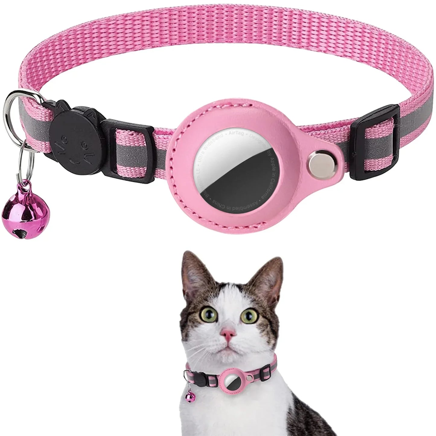 Waterproof Cat Airtag Collar with Bell & Secure Airtag Case Breakaway Design with Reflective Strips, Adjustable Kitten Collar