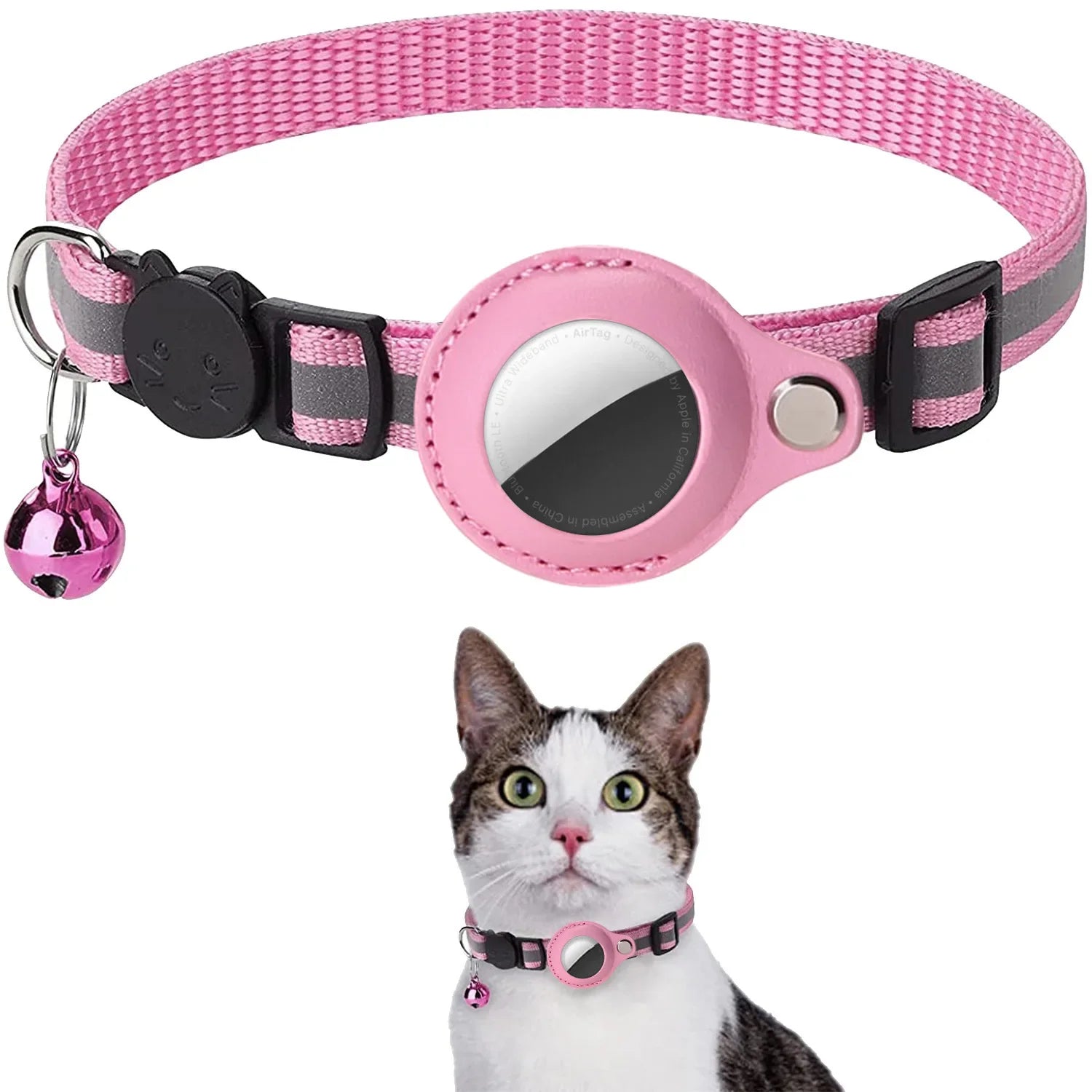 Waterproof Cat Airtag Collar with Bell & Secure Airtag Case Breakaway Design with Reflective Strips, Adjustable Kitten Collar