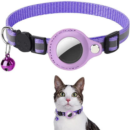 Waterproof Cat Airtag Collar with Bell & Secure Airtag Case Breakaway Design with Reflective Strips, Adjustable Kitten Collar