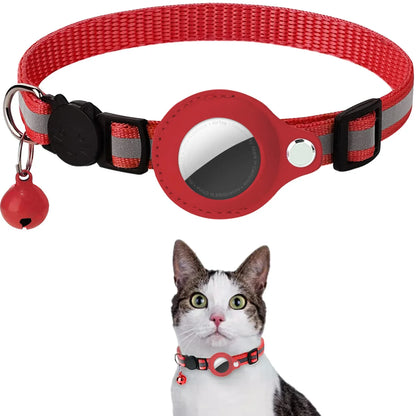 Waterproof Cat Airtag Collar with Bell & Secure Airtag Case Breakaway Design with Reflective Strips, Adjustable Kitten Collar